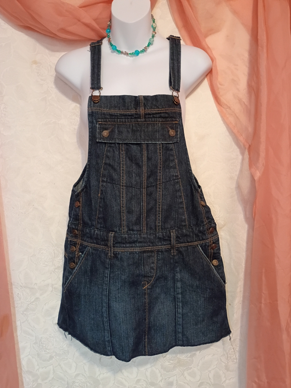 No Boundaries Dark Blue Denim Overall Skirt